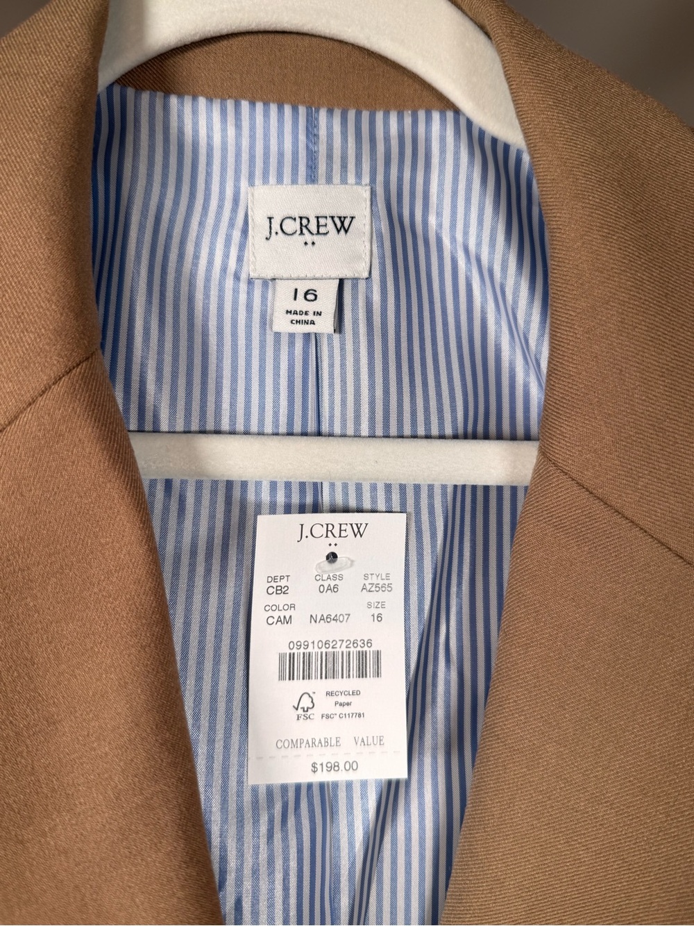 J.Crew Camel Wool Blend Blazer NWT Size 16 Gold Button Career Jacket - Picture 3 of 6